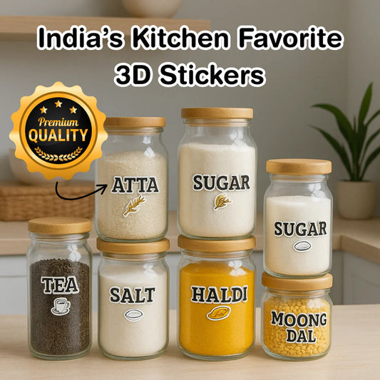 3D Waterproof Kitchen Spice Jar Label Stickers (Pack of 1 - 60 Stickers)