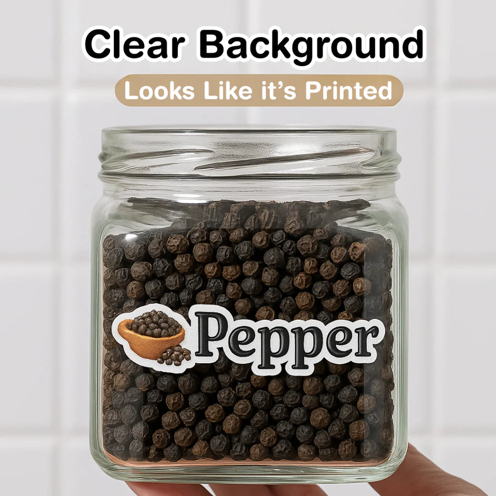 3D Waterproof Kitchen Spice Jar Label Stickers (Pack of 1 - 60 Stickers)