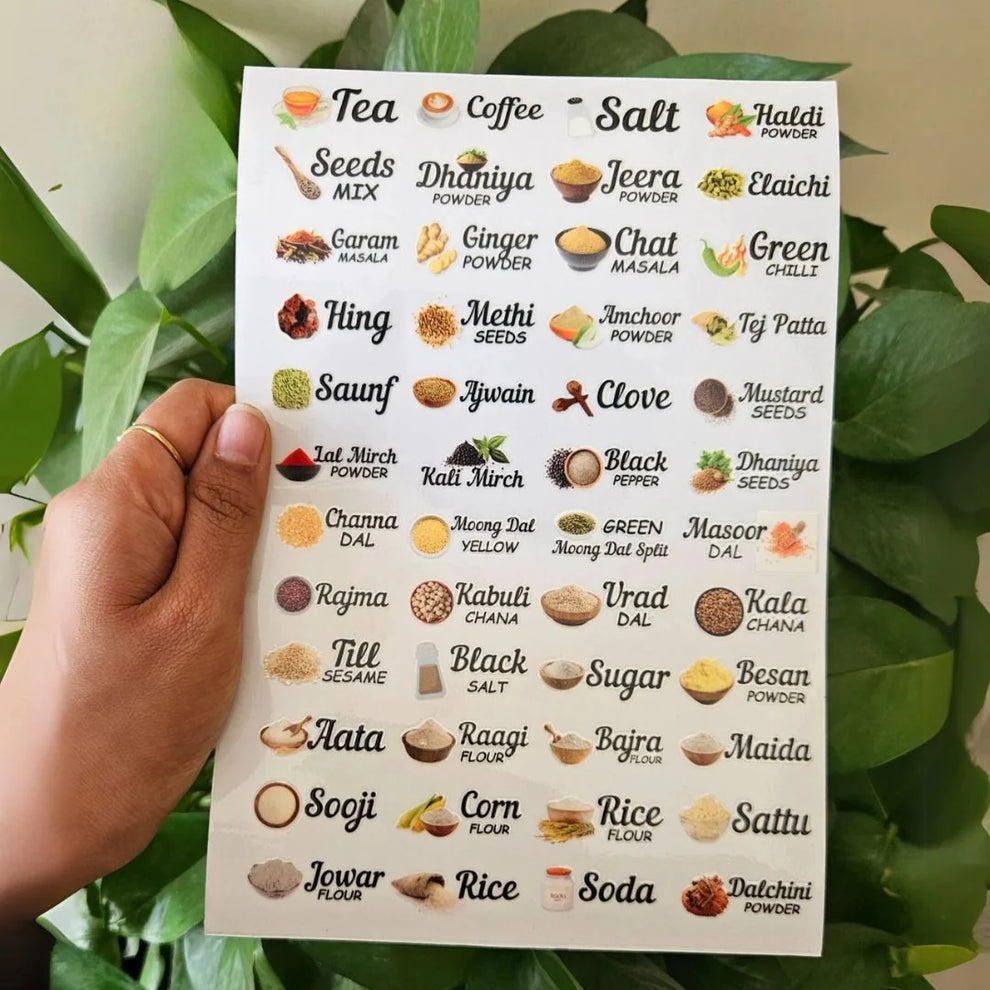 3D Waterproof Kitchen Spice Jar Label Stickers (Pack of 1 - 60 Stickers)