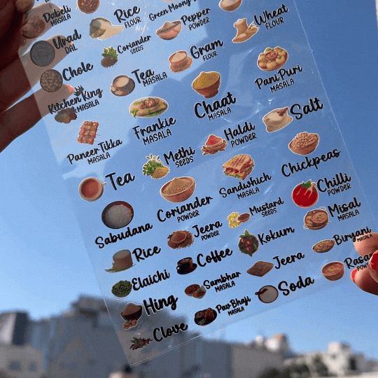 3D Waterproof Kitchen Spice Jar Label Stickers (Pack of 1 - 60 Stickers)
