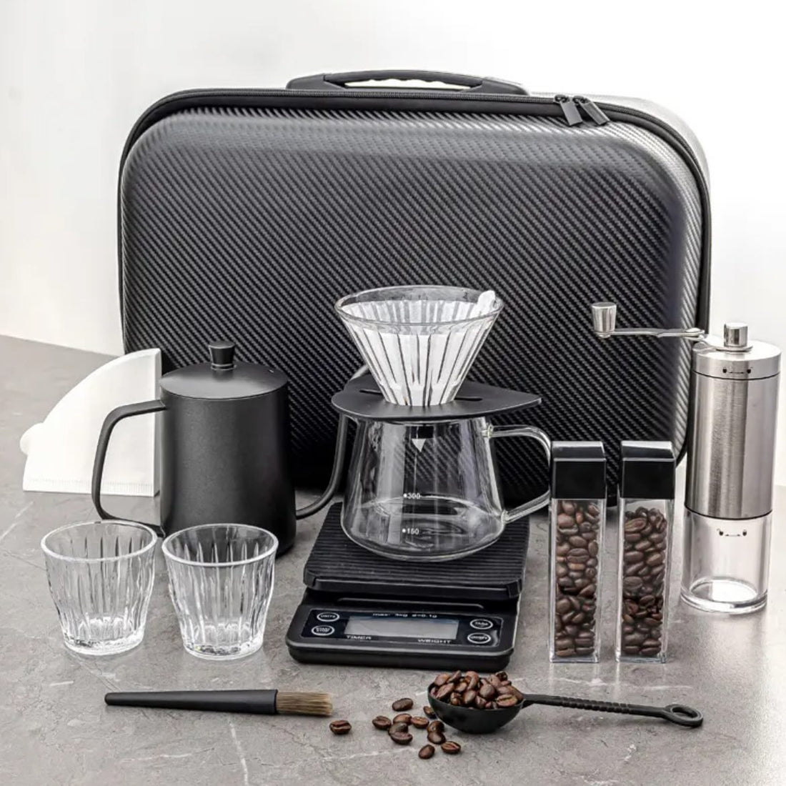 V60 coffee drip set travel bag coffee brewing kit with pour over coffee kettle